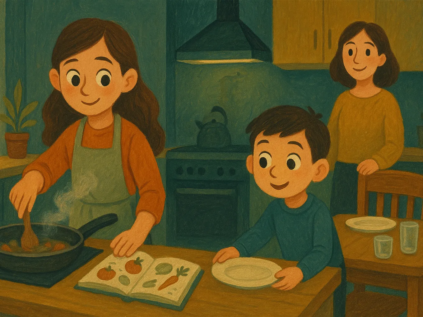 An 11-year-old girl cooks dinner for the whole family